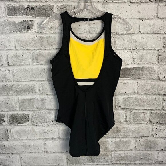 Vintage Black Yellow Colour Block High Square Neckline One Piece Swimsuit - Picture 8 of 10